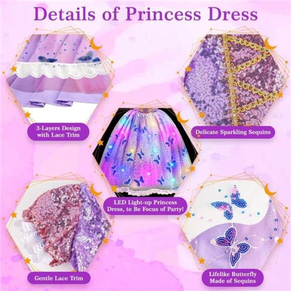 Kids Purple Princess Sofia Dresses Light Up Princess Halloween Costume for Girls - Picture 2 of 7